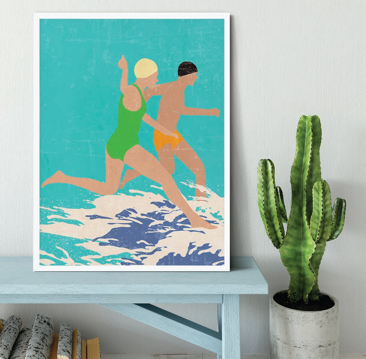 Running Swimmers blue Framed Print - 1x -6