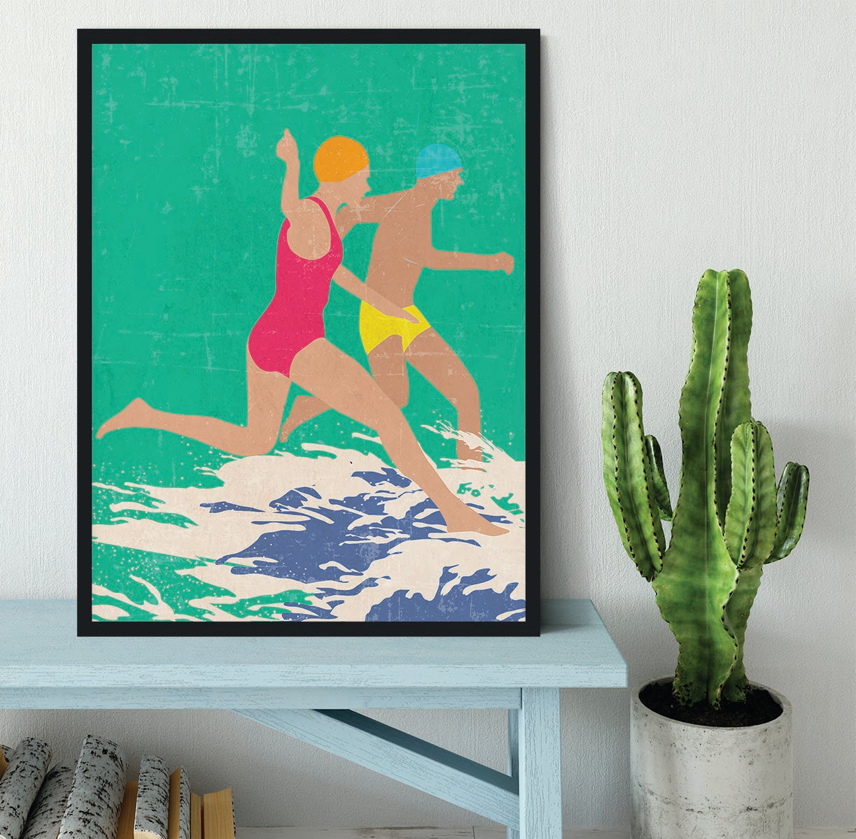 Running Swimmers green Framed Print - 1x - 2