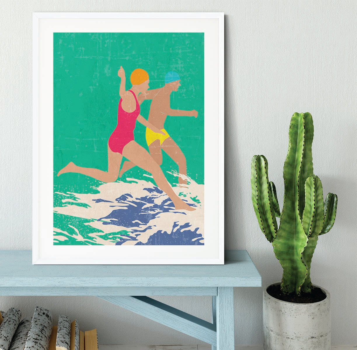 Running Swimmers green Framed Print - 1x - 5