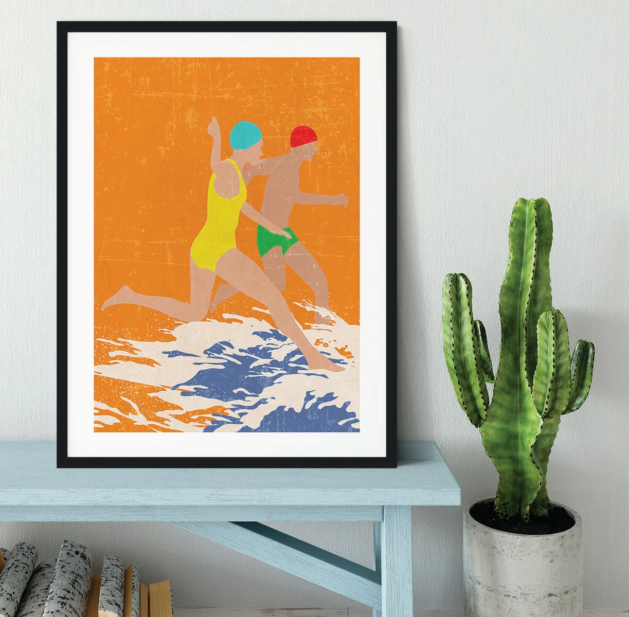 Running Swimmers orange Framed Print - 1x - 1