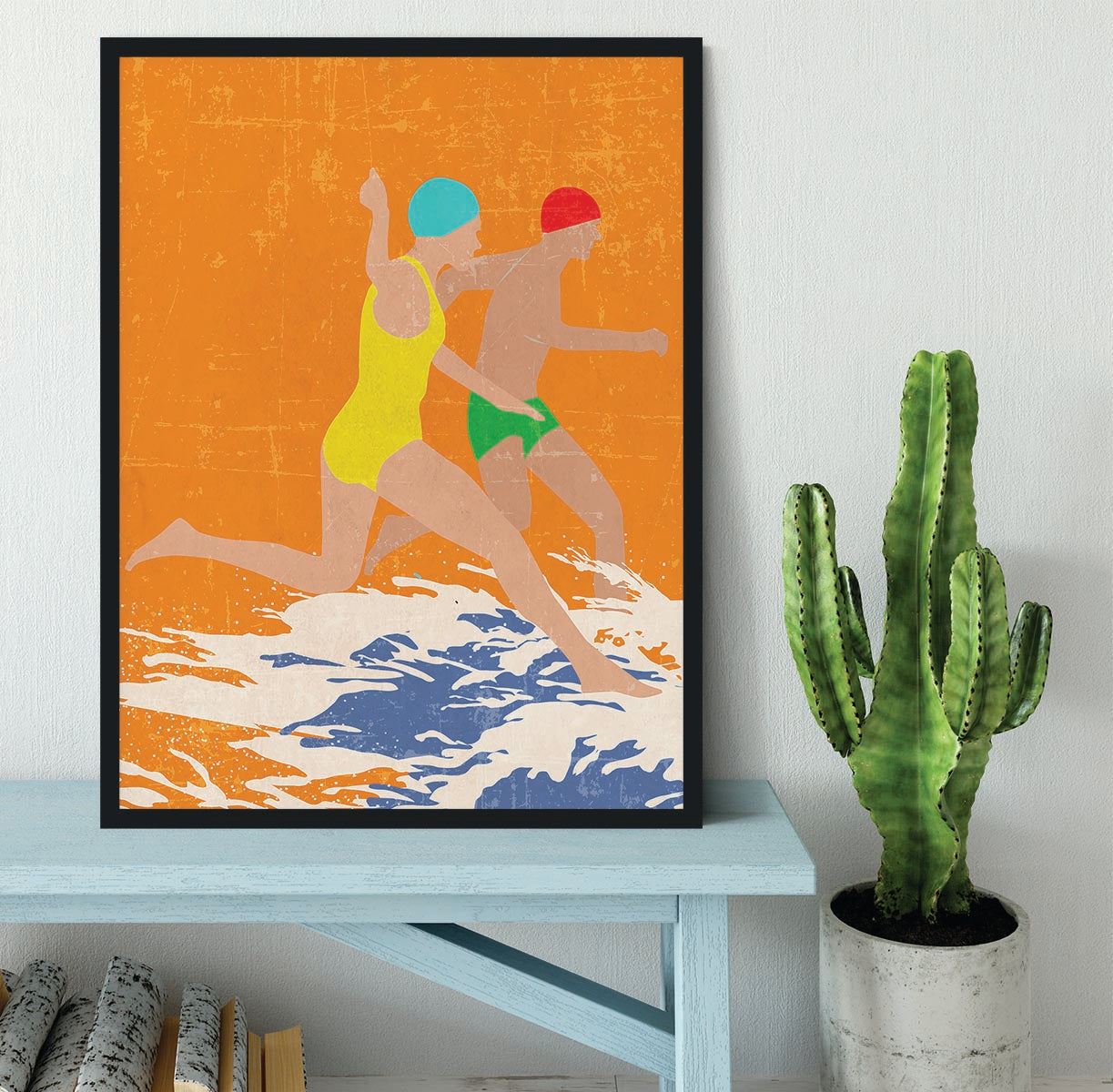 Running Swimmers orange Framed Print - 1x - 2