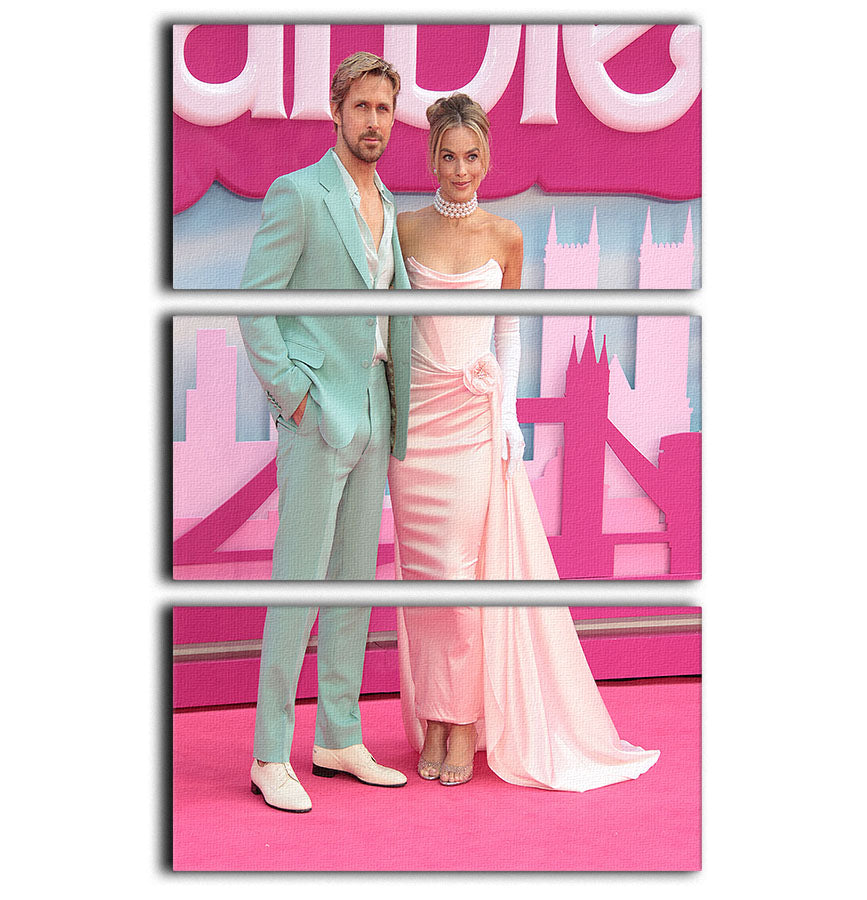 Ryan Gosling and Margot Robbie as Ken and Barbie 3 Split Panel Canvas Print - Canvas Art Rocks - 1