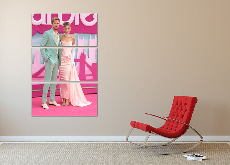 Ryan Gosling and Margot Robbie as Ken and Barbie 3 Split Panel Canvas Print - Canvas Art Rocks - 2
