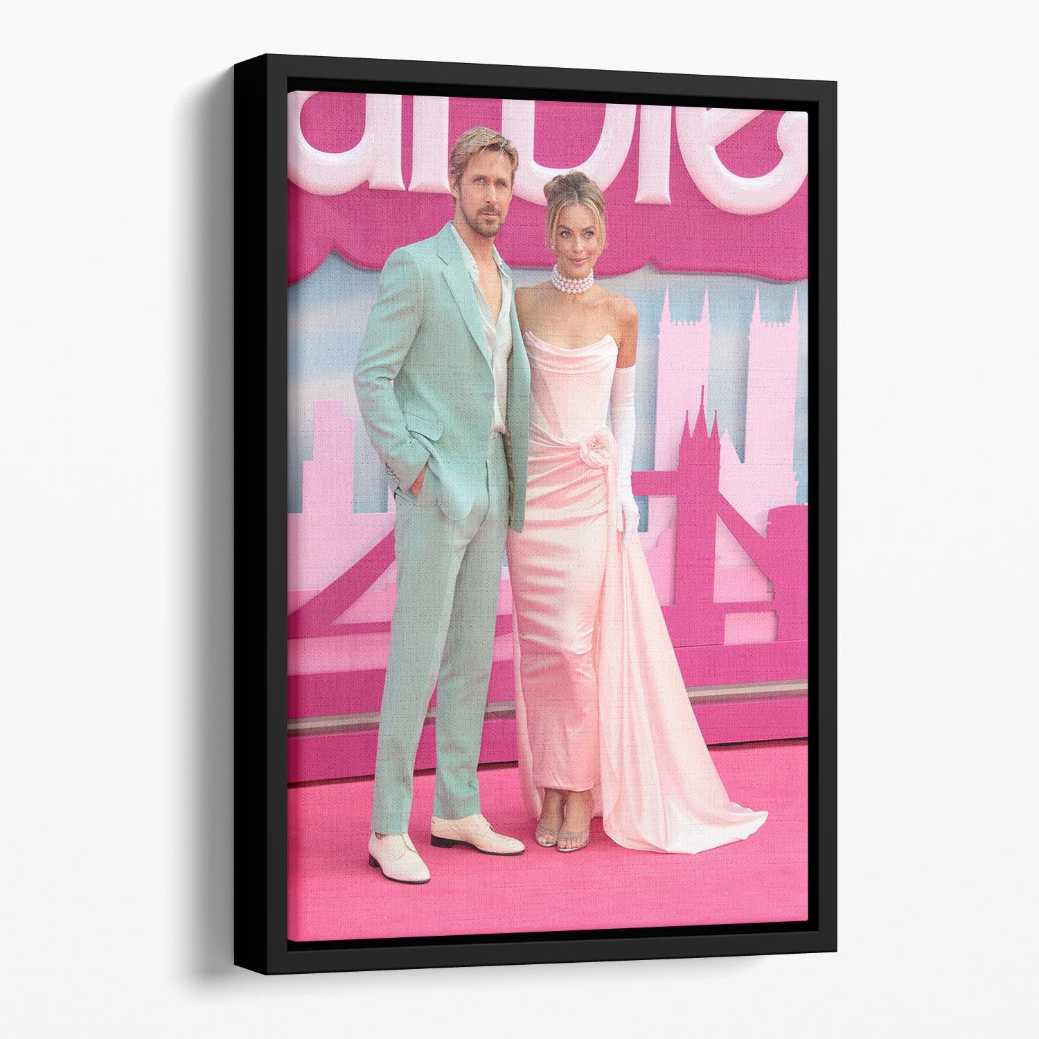 Ryan Gosling and Margot Robbie as Ken and Barbie Floating Framed Canvas - Canvas Art Rocks - 1