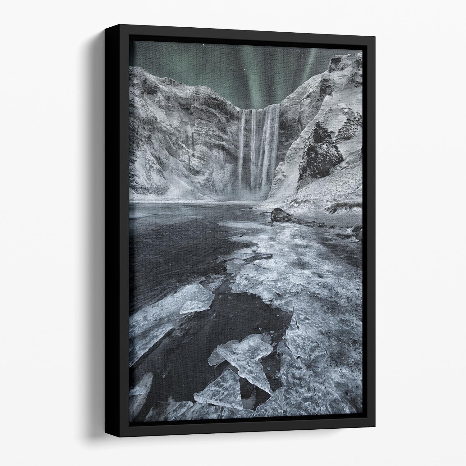 Skogafoss Falls Floating Framed Canvas - Canvas Art Rocks - 1