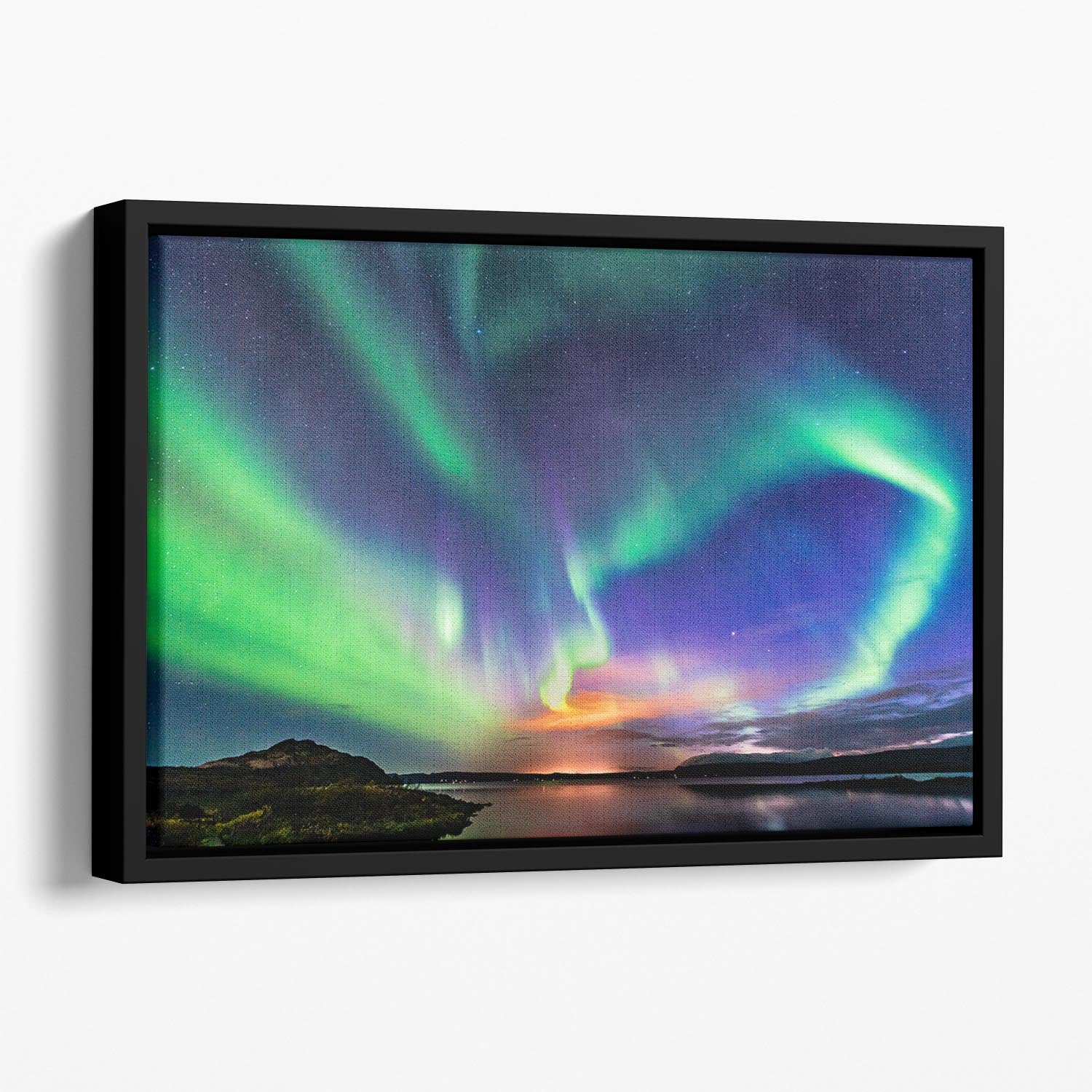 The aurora in Iceland Floating Framed Canvas - Canvas Art Rocks - 1