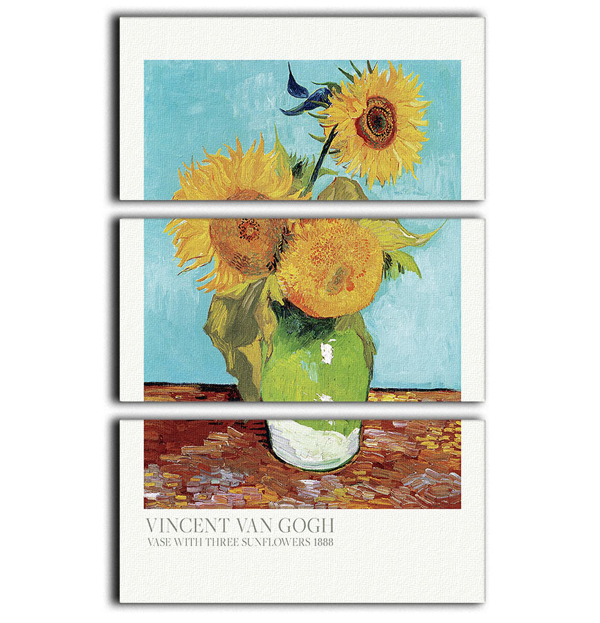Vase With Three Sunflowers Titled 3 Split Panel Canvas Print - Canvas Art Rocks - 1