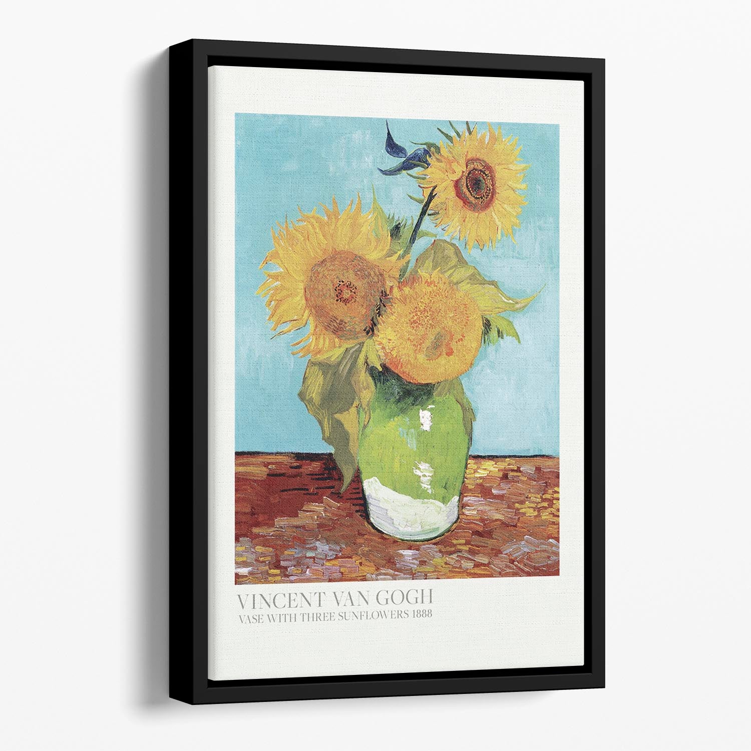 Vase With Three Sunflowers Titled Floating Framed Canvas - Canvas Art Rocks - 1