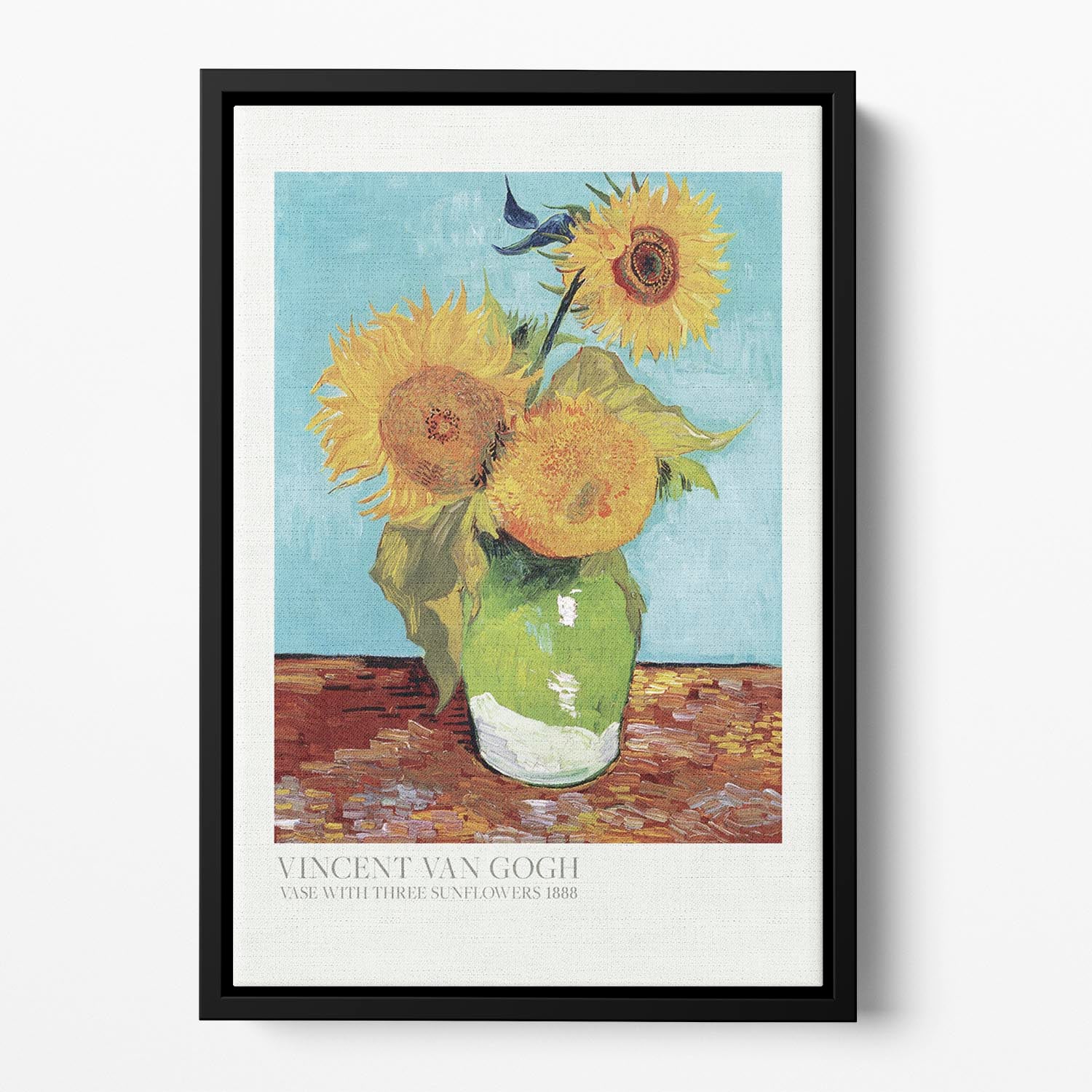 Vase With Three Sunflowers Titled Floating Framed Canvas - Canvas Art Rocks - 2