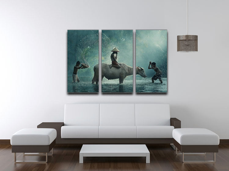 Water Buffalo 3 Split Panel Canvas Print - 1x - 3