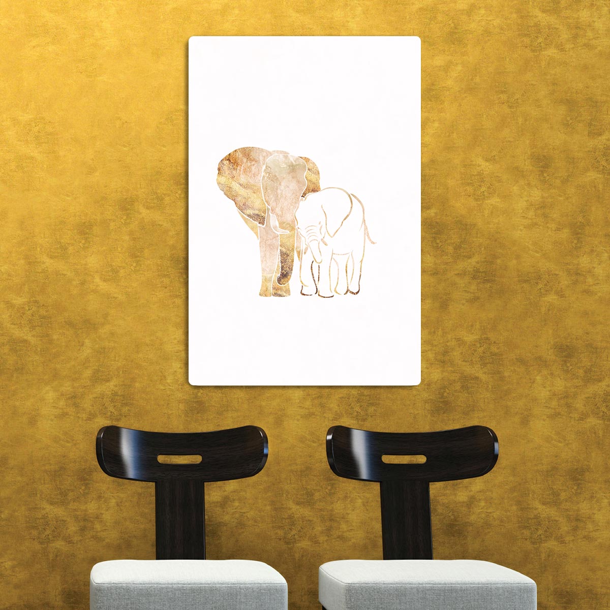 White Gold Elephants Acrylic Block - 1x - 2