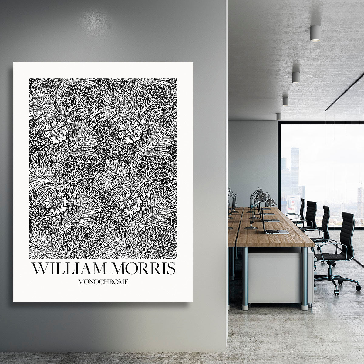 William Morris Marigold Monochrome Canvas Print or Poster - Canvas Art Rocks - 3