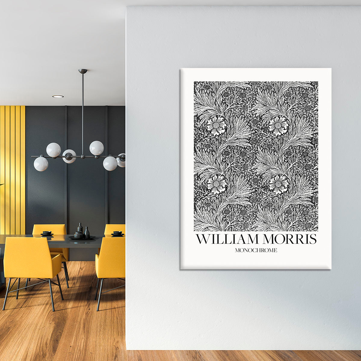 William Morris Marigold Monochrome Canvas Print or Poster - Canvas Art Rocks - 4