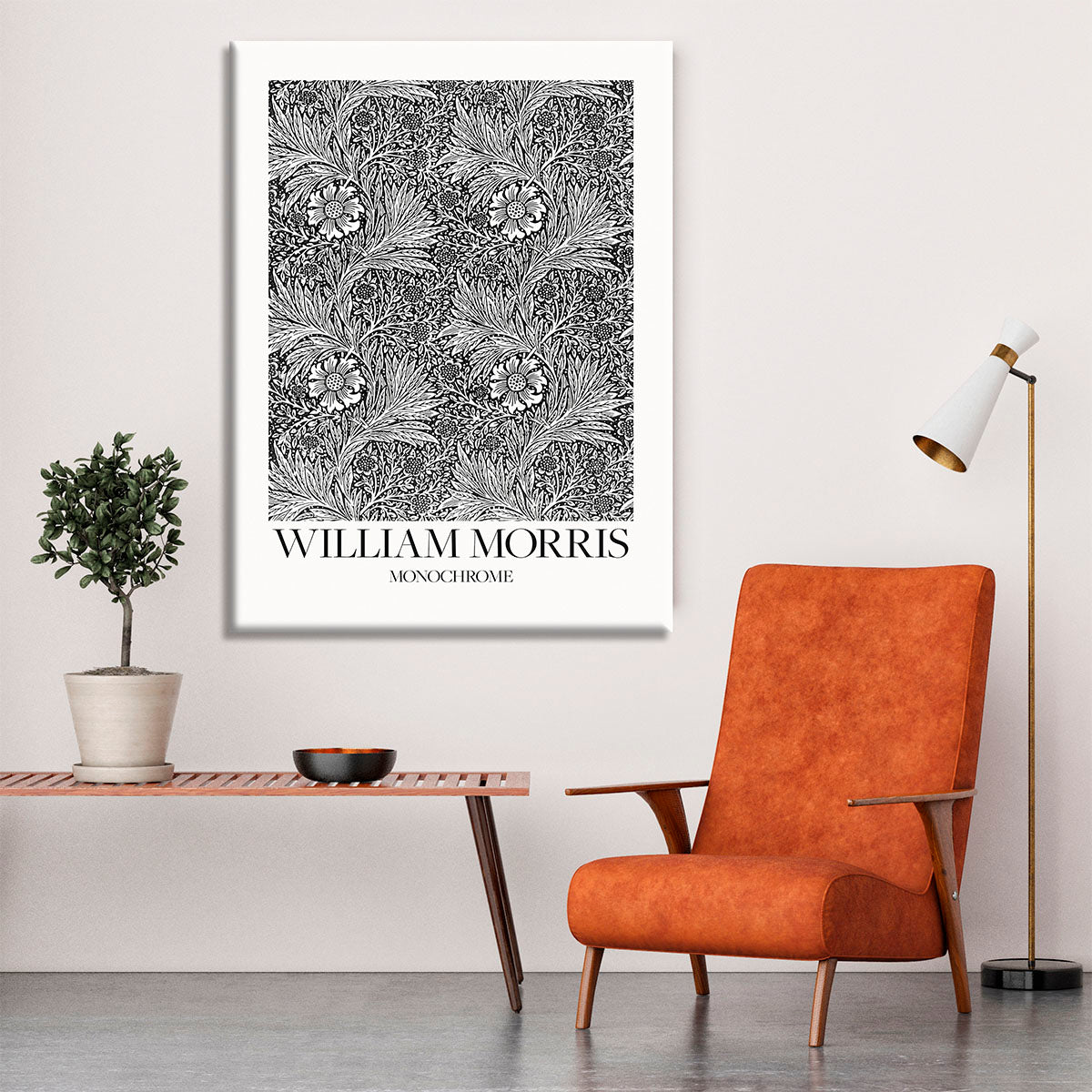 William Morris Marigold Monochrome Canvas Print or Poster - Canvas Art Rocks - 6