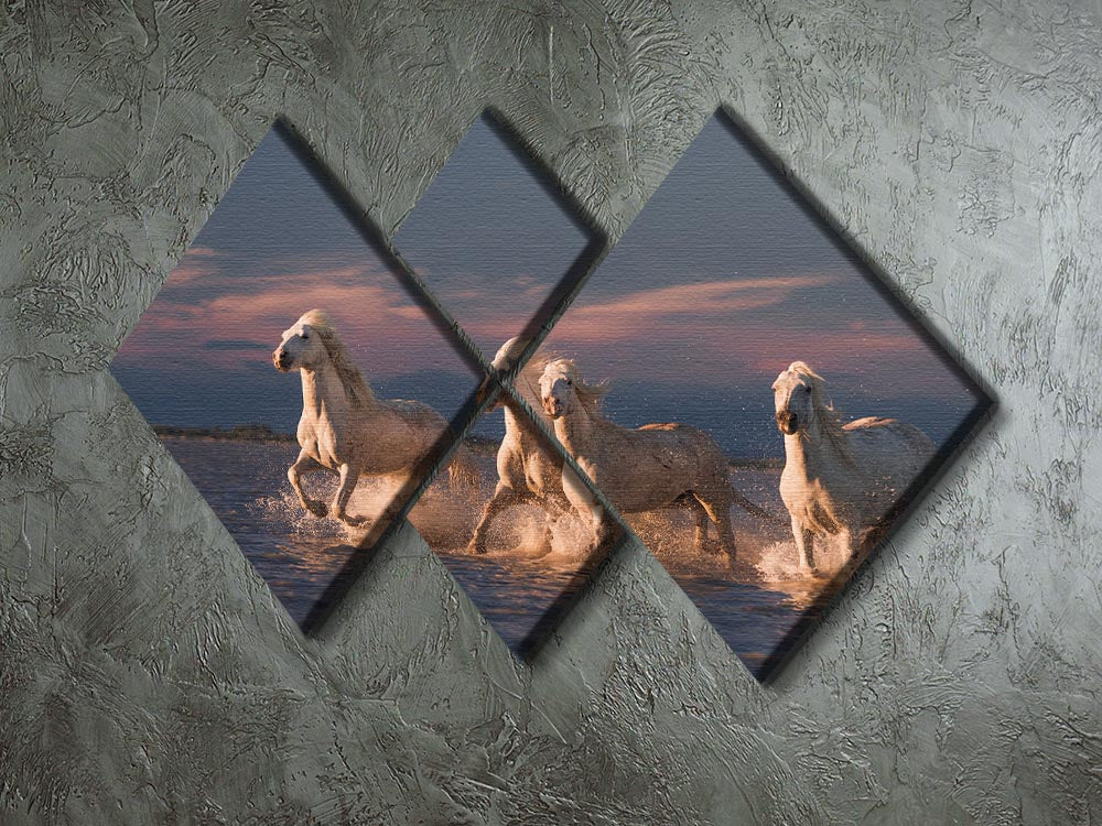 Wite Horses Running In Water 2 4 Square Multi Panel Canvas - Canvas Art Rocks - 2