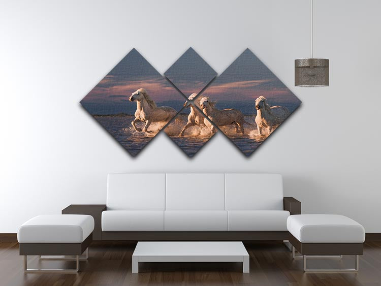 Wite Horses Running In Water 2 4 Square Multi Panel Canvas - Canvas Art Rocks - 3