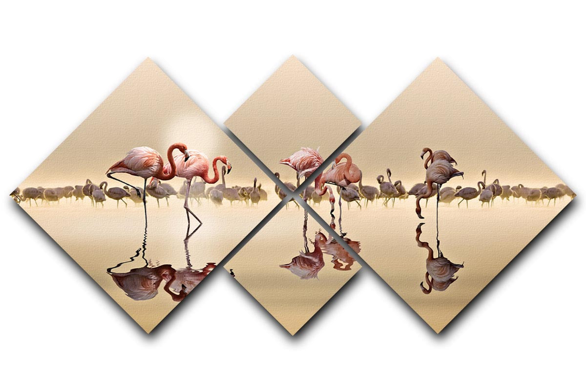 Flamingos In The Sun 4 Square Multi Panel Canvas - Canvas Art Rocks - 1