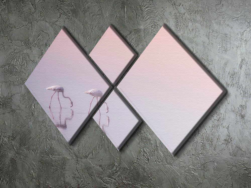 Flamingos Drinking 4 Square Multi Panel Canvas - Canvas Art Rocks - 2