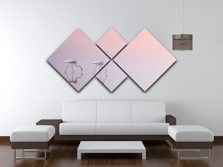 Flamingos Drinking 4 Square Multi Panel Canvas - Canvas Art Rocks - 3
