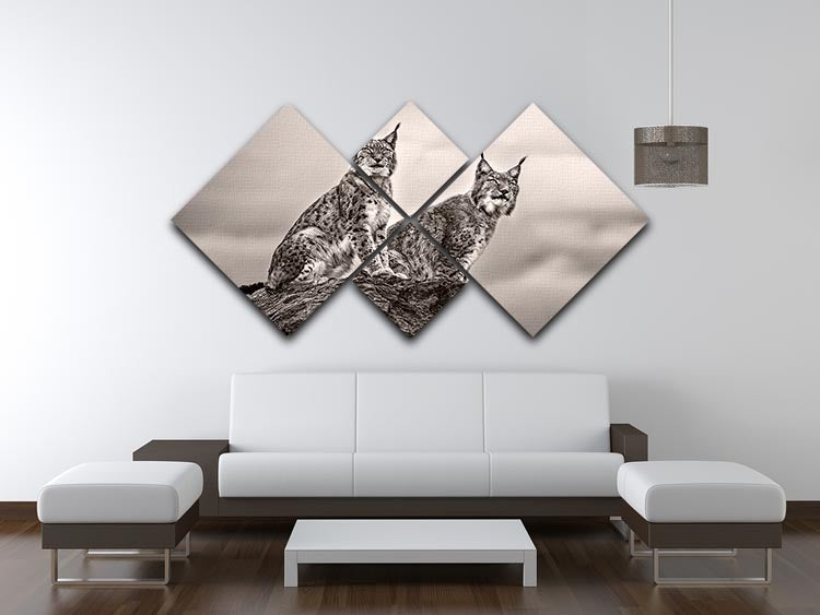 Two Lynx on rock 4 Square Multi Panel Canvas - Canvas Art Rocks - 3