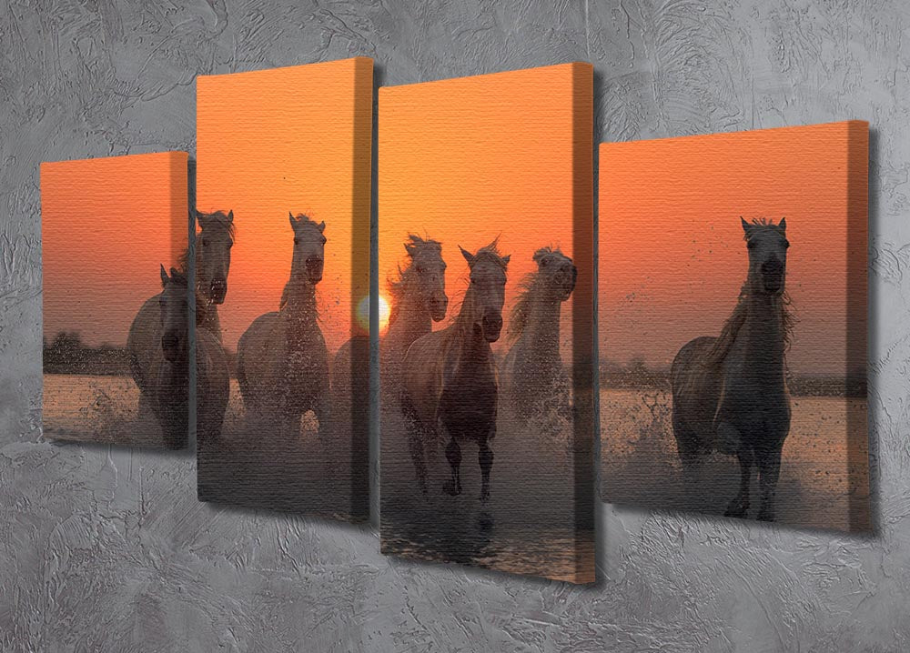 Horses Sunset in Camargue 4 Split Panel Canvas - Canvas Art Rocks - 2
