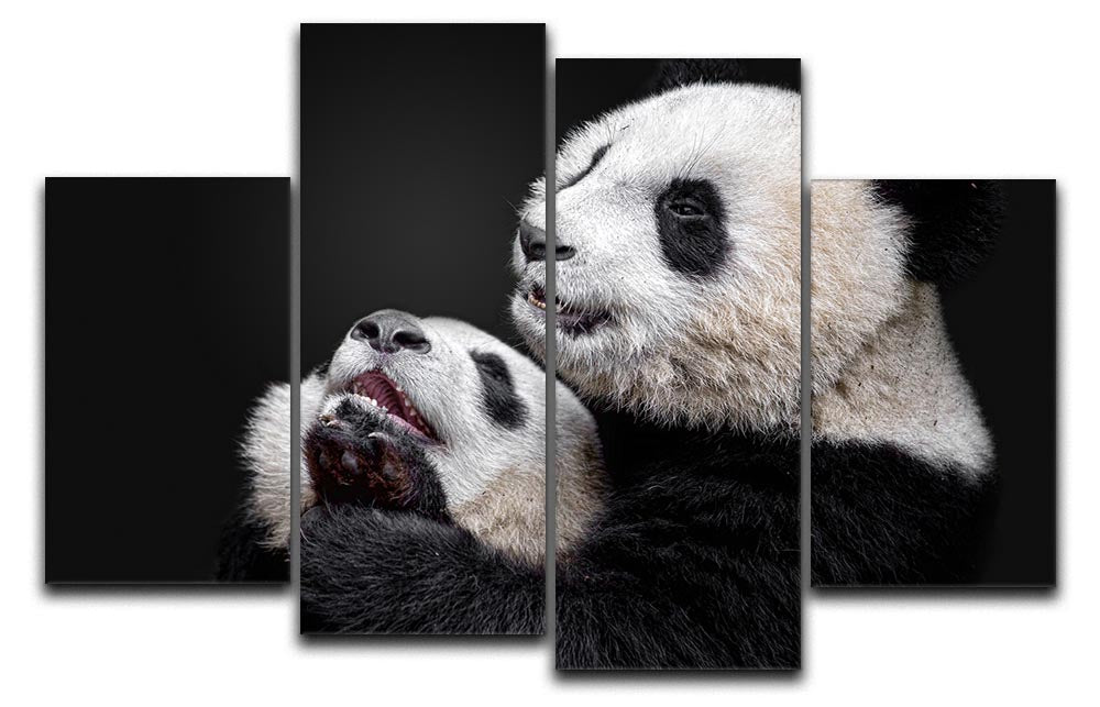 Pandas Playing 4 Split Panel Canvas - Canvas Art Rocks - 1