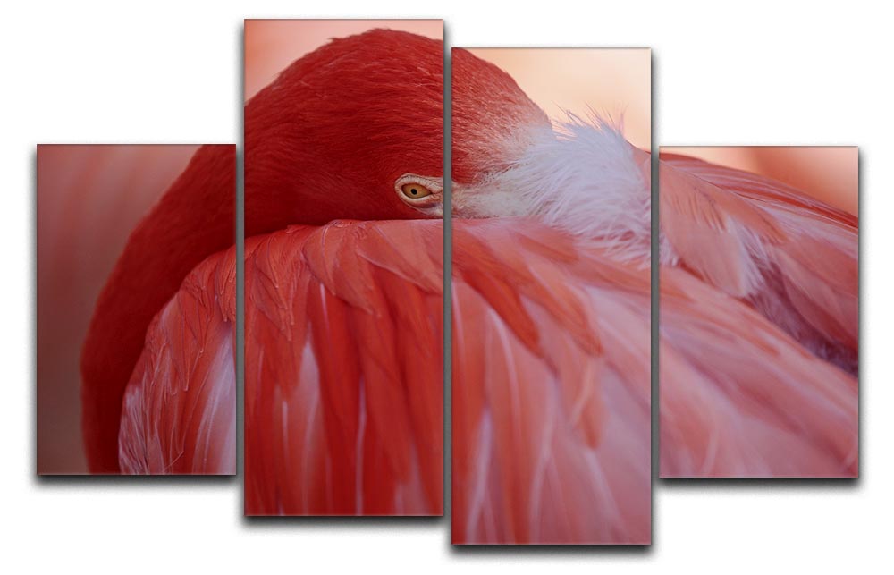Red Flamingo 4 Split Panel Canvas - Canvas Art Rocks - 1