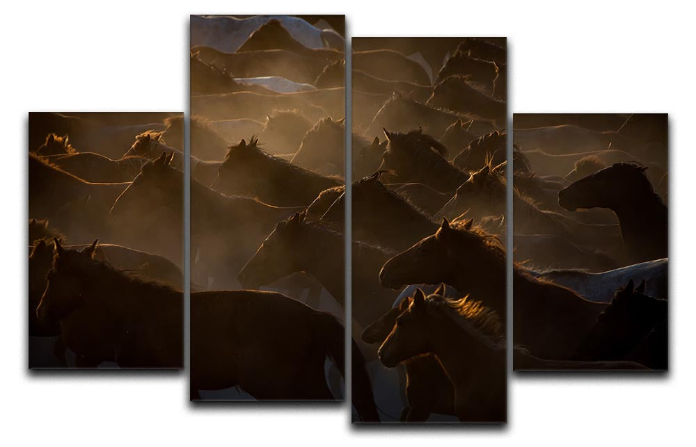 Galloping Horses At Dusk 4 Split Panel Canvas - Canvas Art Rocks - 1