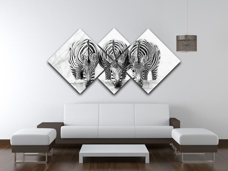 Zebras Drinking 4 Square Multi Panel Canvas - Canvas Art Rocks - 3