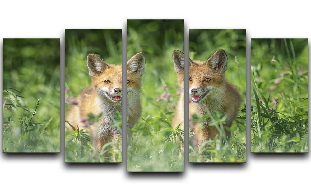 Foxes In Sprint 5 Split Panel Canvas - Canvas Art Rocks - 1
