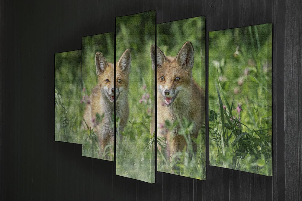 Foxes In Sprint 5 Split Panel Canvas - Canvas Art Rocks - 2