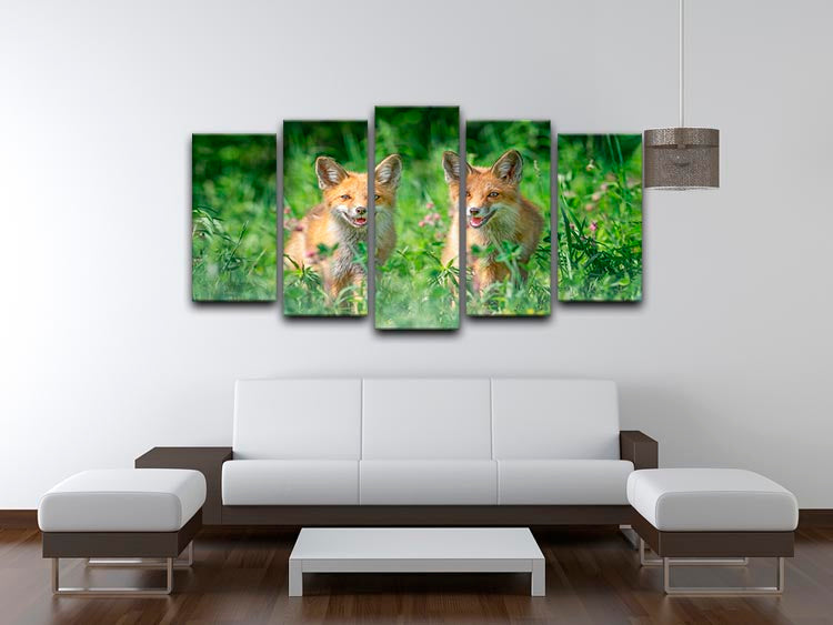 Foxes In Sprint 5 Split Panel Canvas - Canvas Art Rocks - 3