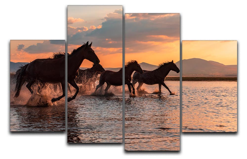 Water Horses 4 Split Panel Canvas - 1x - 1