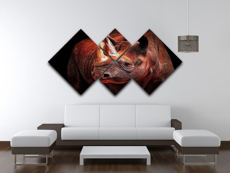 Rhino Posing 4 Square Multi Panel Canvas - Canvas Art Rocks - 3