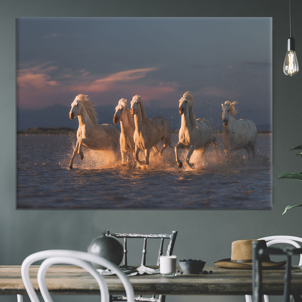 Camargue horses on sunset Canvas Print or Poster - Canvas Art Rocks - 3