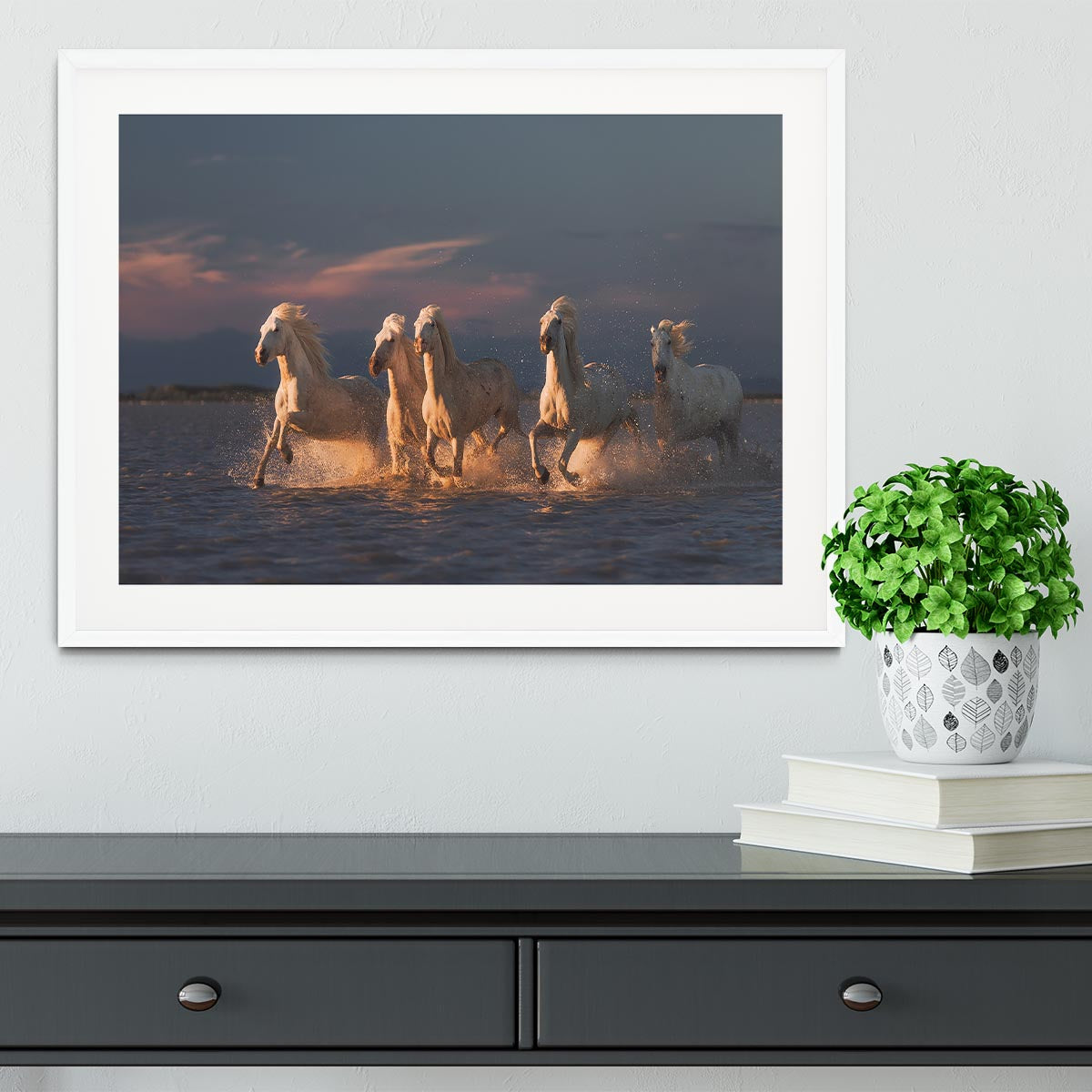 Camargue horses on sunset Framed Print - Canvas Art Rocks - 5