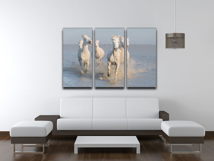 Running White Horses 3 Split Panel Canvas Print - Canvas Art Rocks - 3