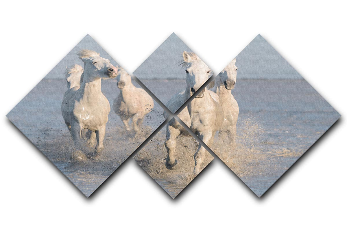Running White Horses 4 Square Multi Panel Canvas - Canvas Art Rocks - 1