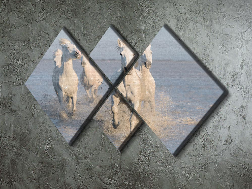 Running White Horses 4 Square Multi Panel Canvas - Canvas Art Rocks - 2
