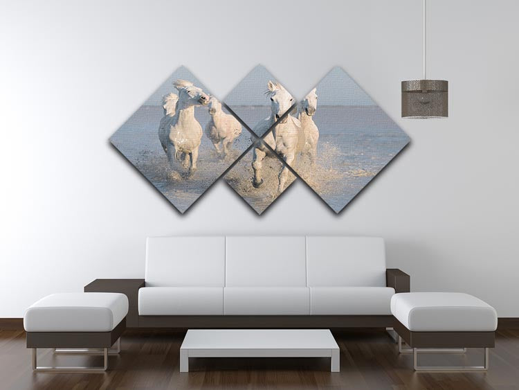 Running White Horses 4 Square Multi Panel Canvas - Canvas Art Rocks - 3