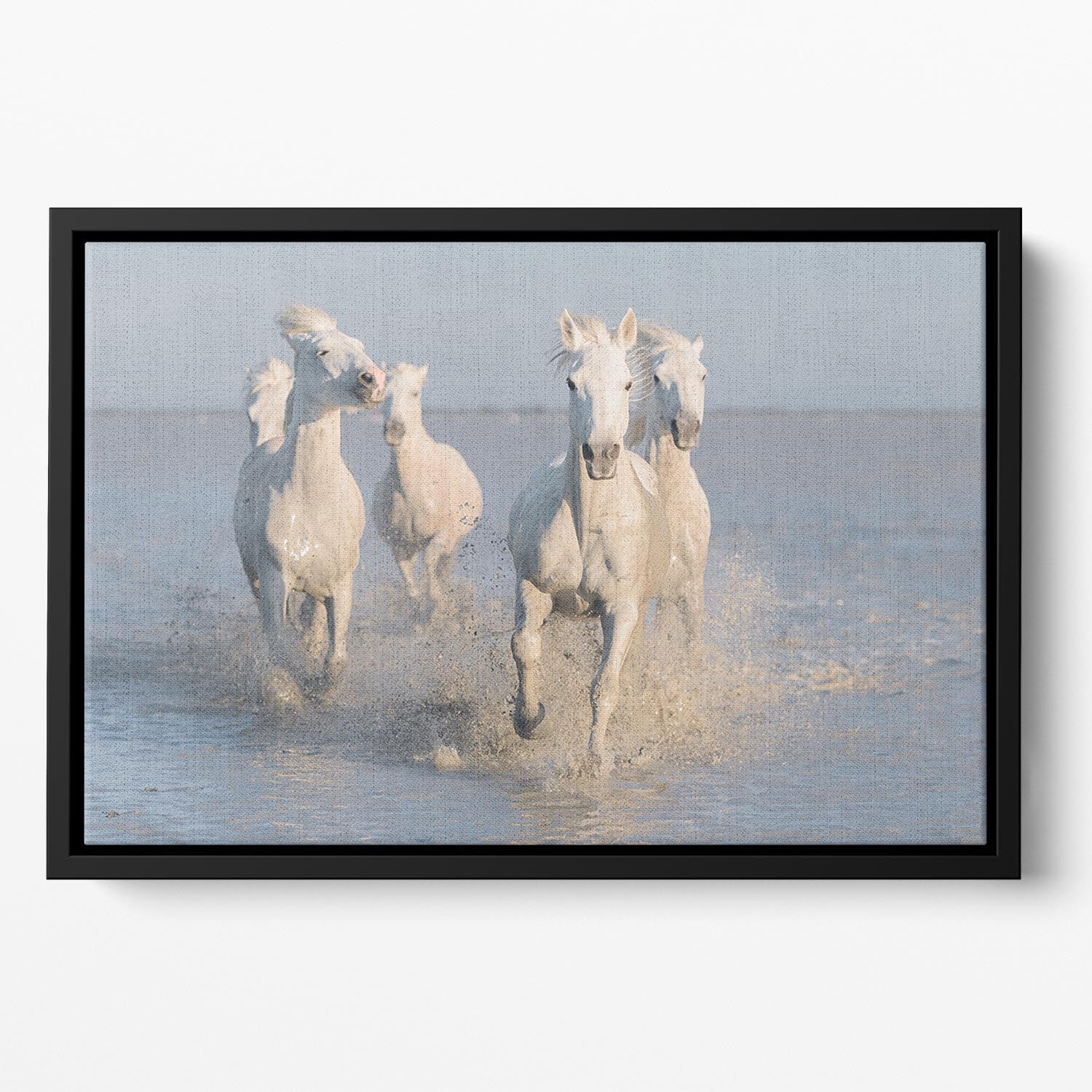 Running White Horses Floating Framed Canvas - Canvas Art Rocks - 2