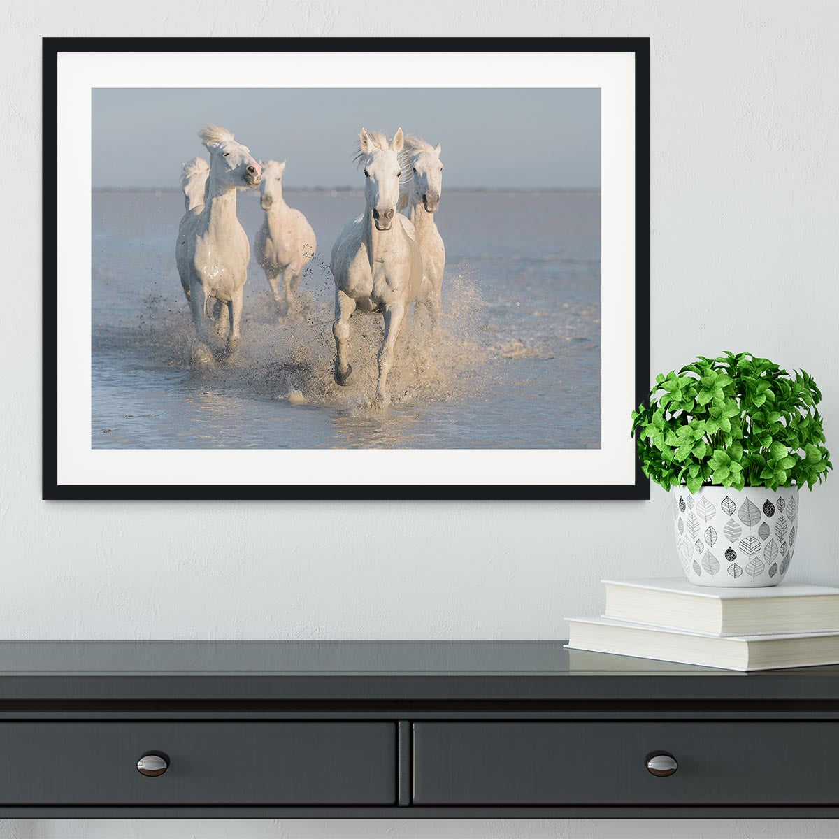 Running White Horses Framed Print - Canvas Art Rocks - 1
