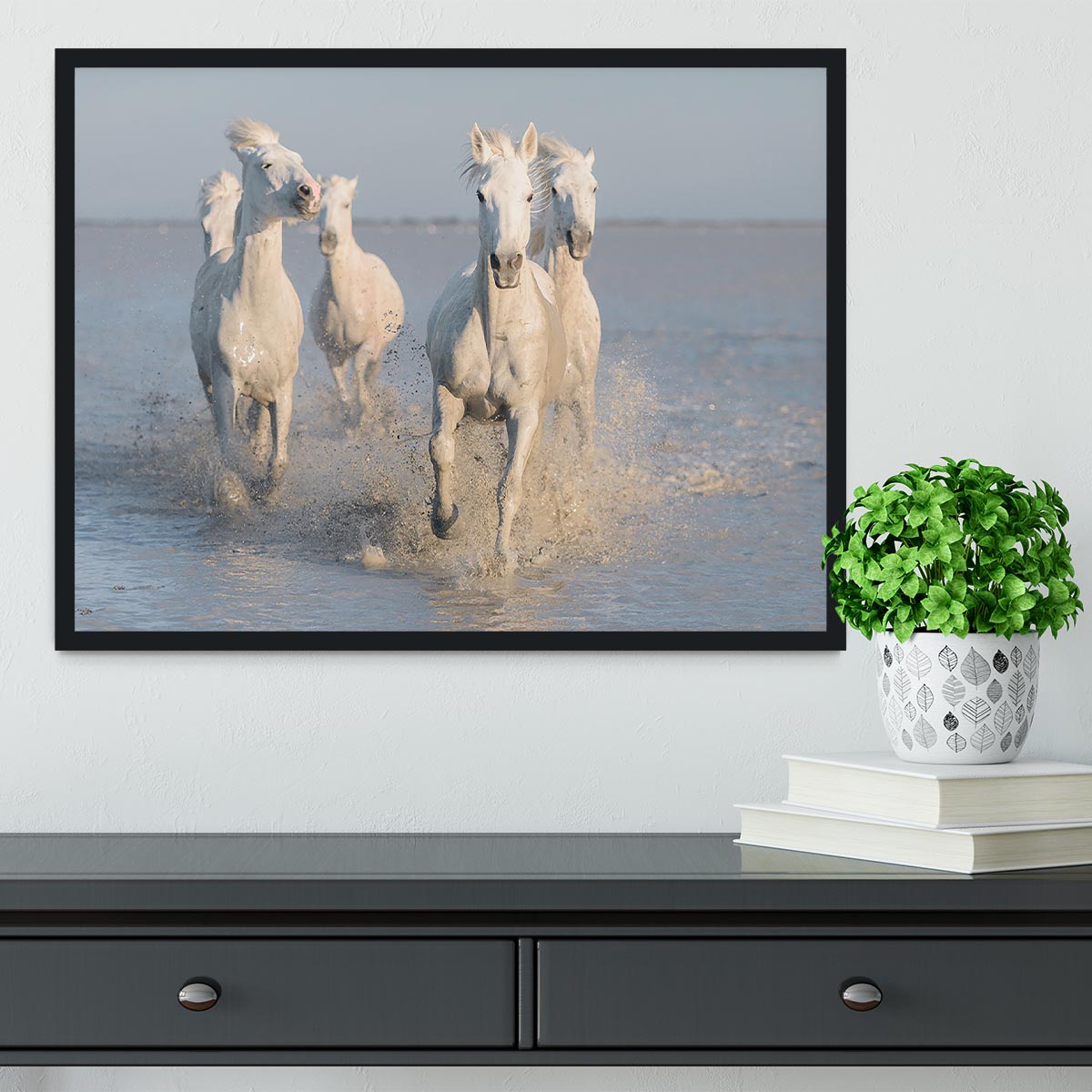 Running White Horses Framed Print - Canvas Art Rocks - 2