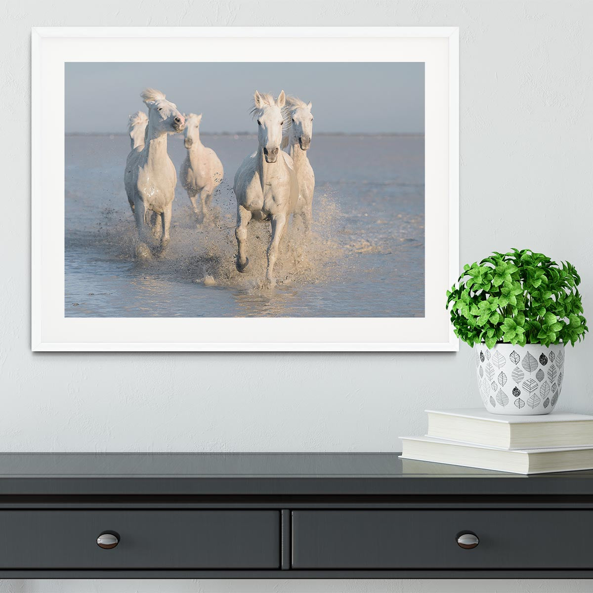 Running White Horses Framed Print - Canvas Art Rocks - 5