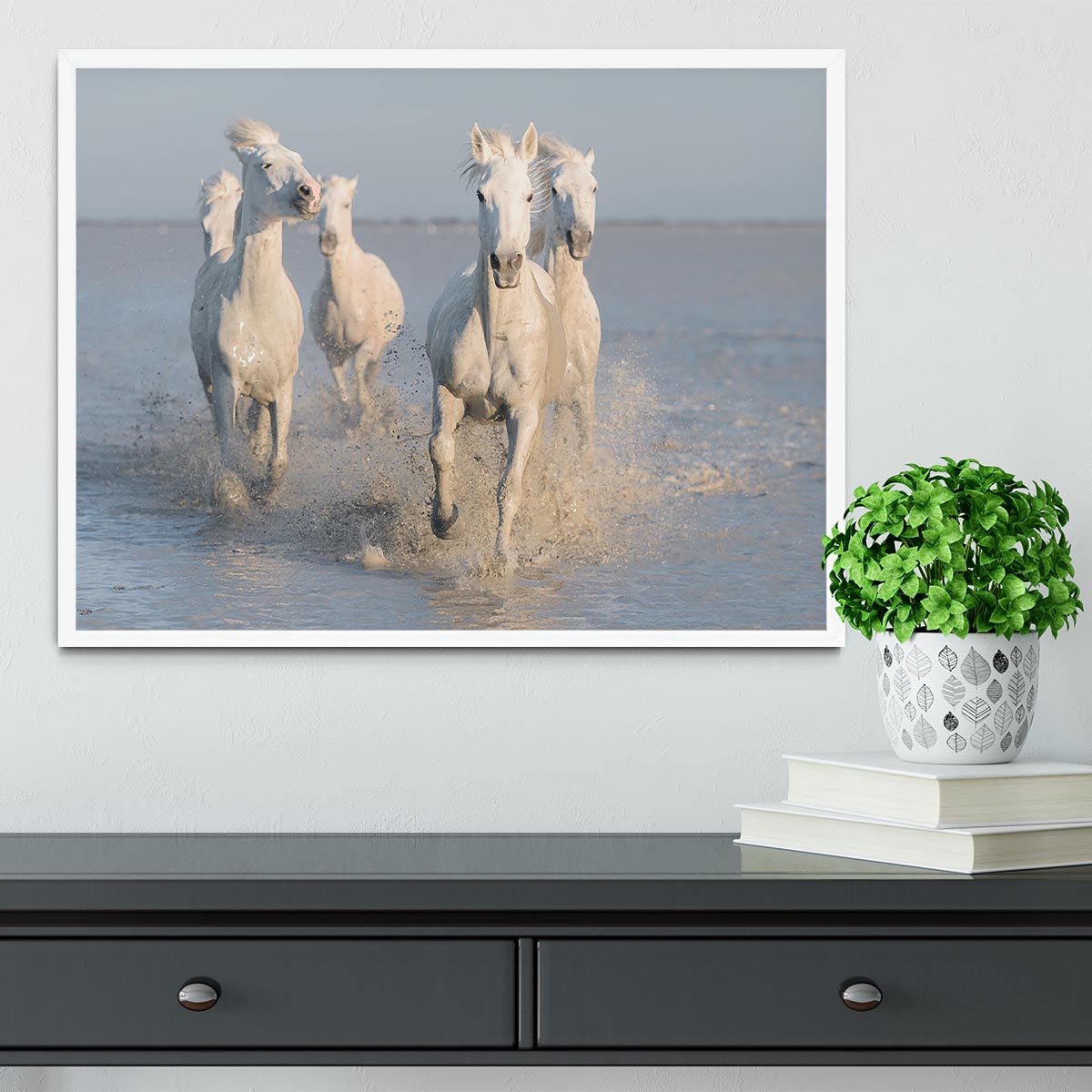 Running White Horses Framed Print - Canvas Art Rocks -6