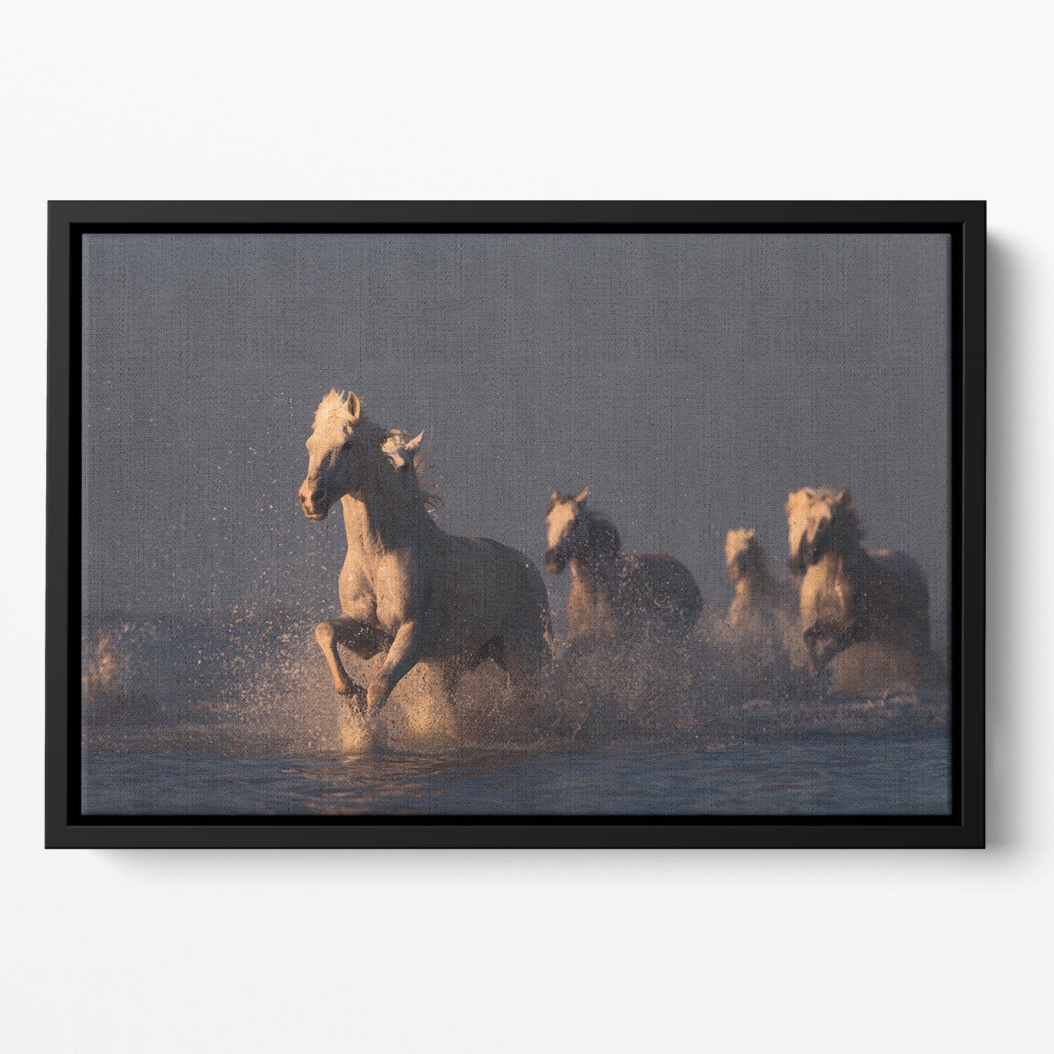 Horses in sunset light Floating Framed Canvas - Canvas Art Rocks - 2