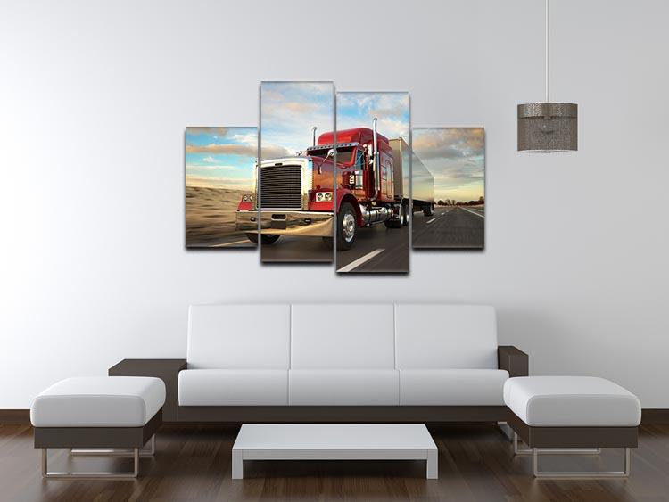 18 Wheel Red Truck 4 Split Panel Canvas  - Canvas Art Rocks - 3