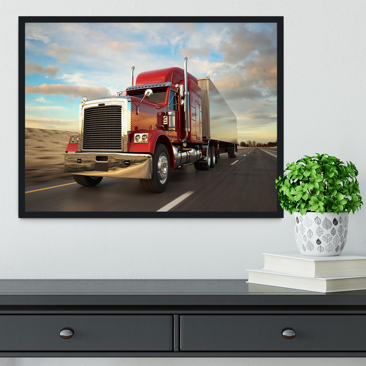 18 Wheel Red Truck Framed Print - Canvas Art Rocks - 2