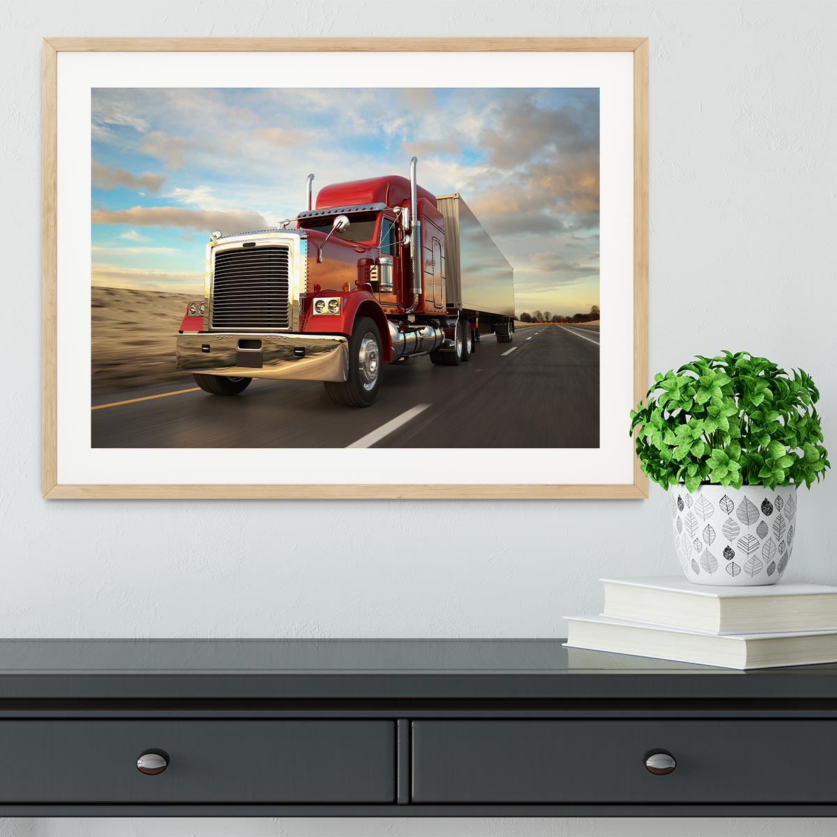 18 Wheel Red Truck Framed Print - Canvas Art Rocks - 3