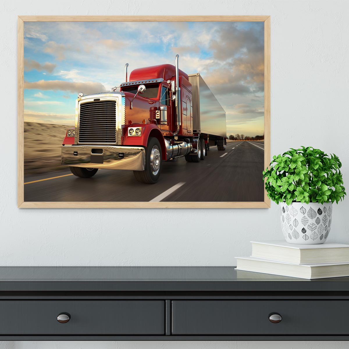 18 Wheel Red Truck Framed Print - Canvas Art Rocks - 4